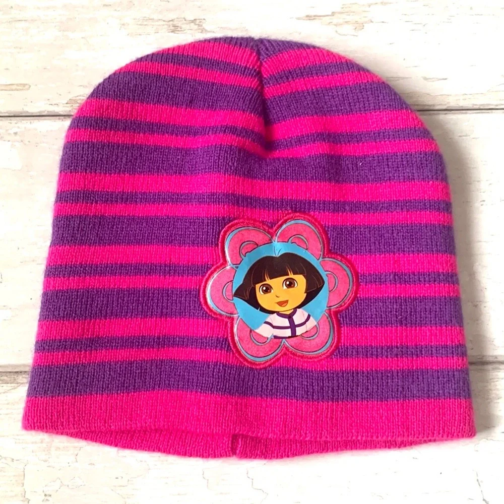 Girls Dora the Explorer Winter Hat Kids Toddler Beanie Pink Purple Nickelodeon